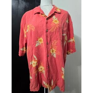 Tommy Bahama orange floral Hawaiian shirt men's pre-owned size XL
